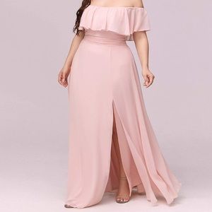 Off Shoulder Side Split Chiffon Maxi Dress